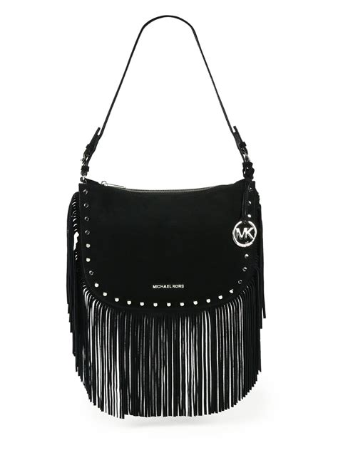 michael kors crossbody fringe bag black|Michael Kors black hand bag.